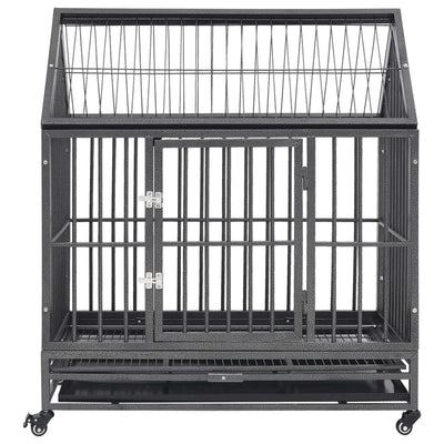 Vidaxl hondenbench met wielen en dak 92x62x106 cm staal