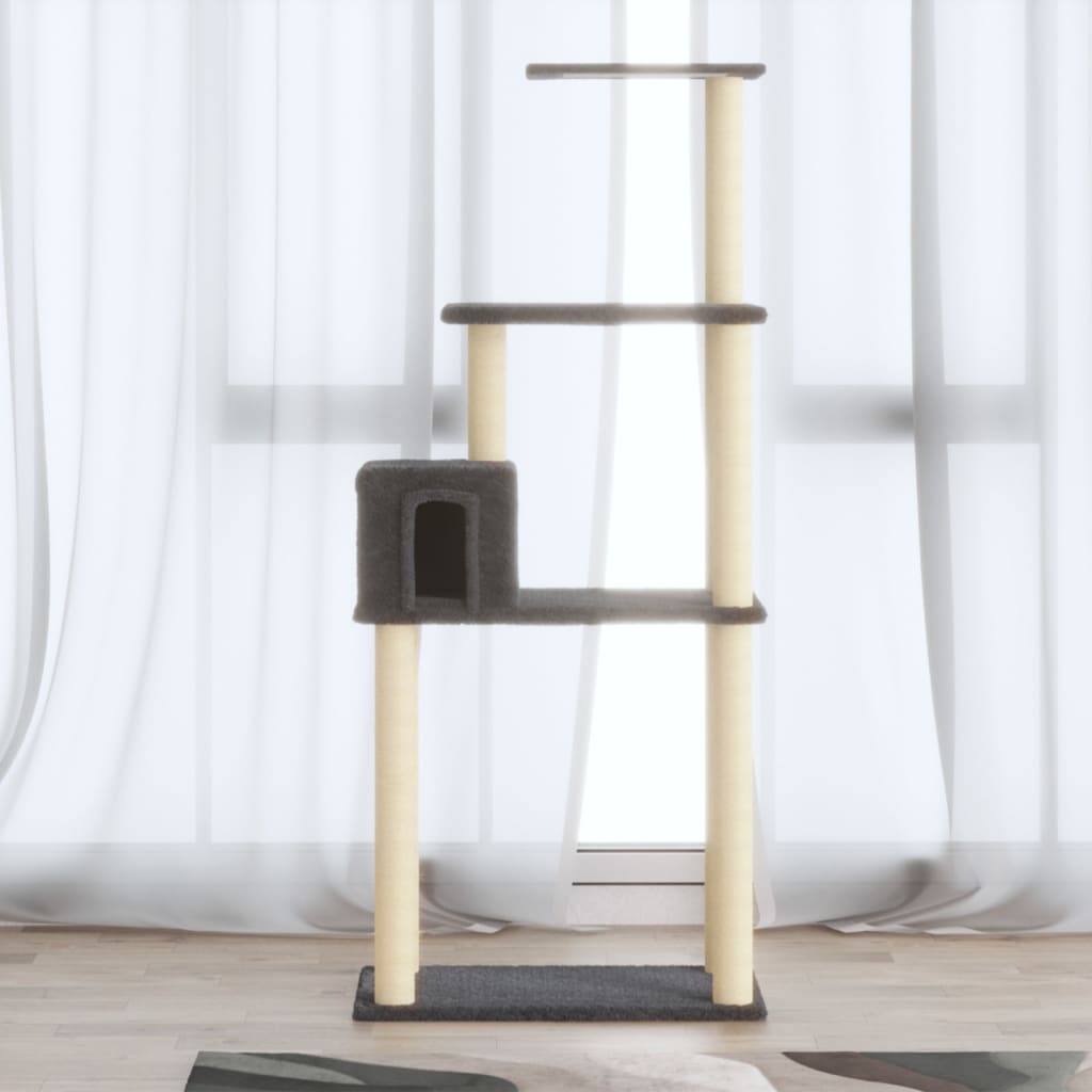 Vidaxl kattenkrabpaal met sisal krabpalen 147 cm donkergrijs