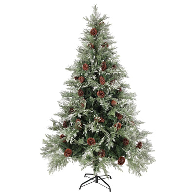 Vidaxl kerstboom met dennenappels 120 cm pvc en pe groen en wit