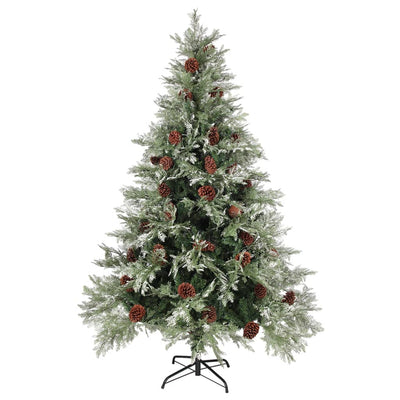 Vidaxl kerstboom met dennenappels 150 cm pvc en pe groen en wit