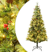 VidaXL Kerstboom met LED en dennenappels 225 cm PVC en PE groen - afbeelding 1