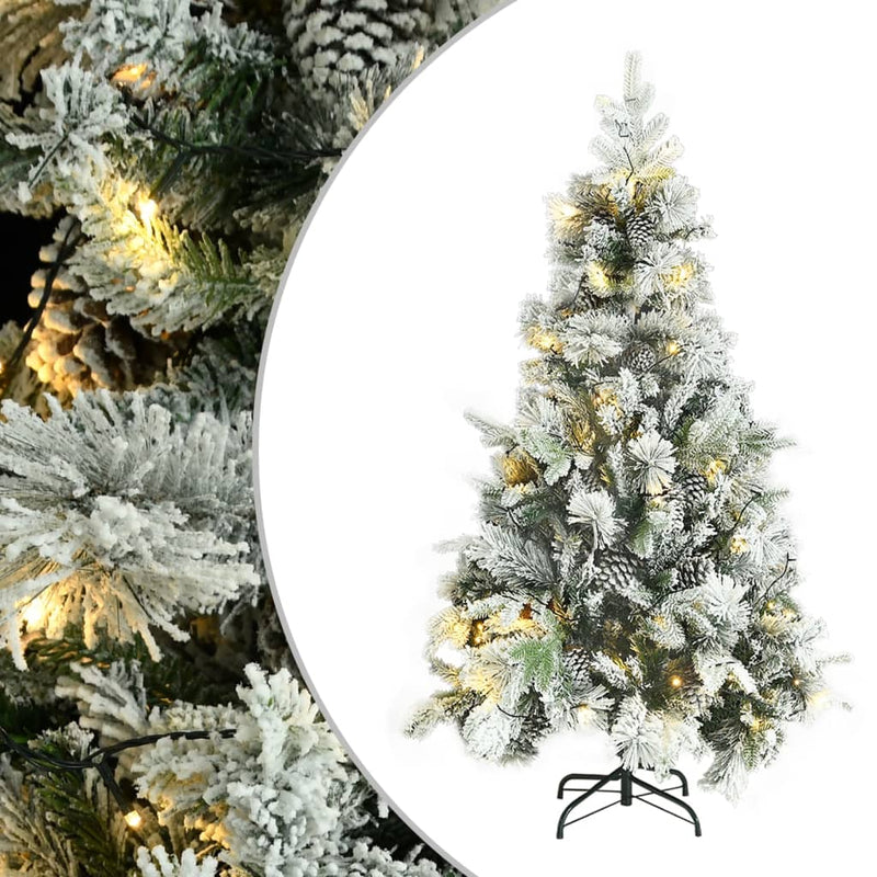 Vidaxl kerstboom met led en dennenappels en sneeuw 195 cm pvc en pe
