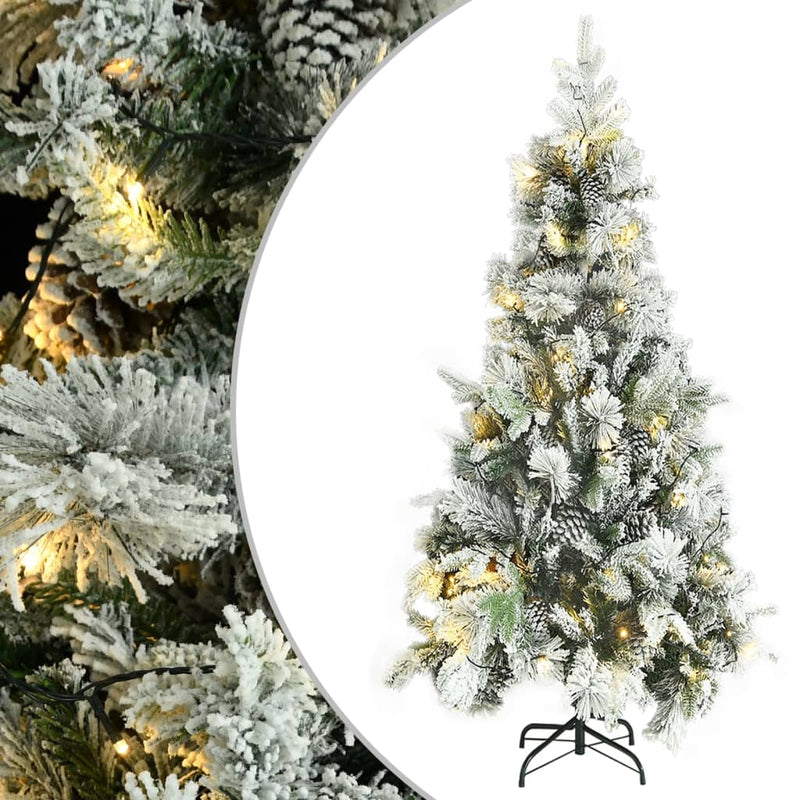 Vidaxl kerstboom met led en dennenappels en sneeuw 225 cm pvc en pe