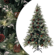 VidaXL Kerstboom met LED en dennenappels 120 cm PVC en PE groen en wit - afbeelding 1