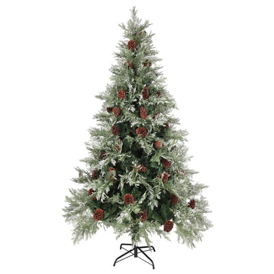 Vidaxl kerstboom met led en dennenappels 195 cm pvc en pe groen en wit