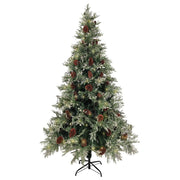 Vidaxl kerstboom met led en dennenappels 195 cm pvc en pe groen en wit - afbeelding 3