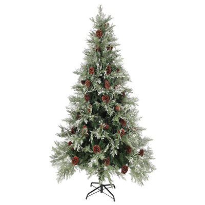 Vidaxl kerstboom met led en dennenappels 225 cm pvc en pe groen en wit