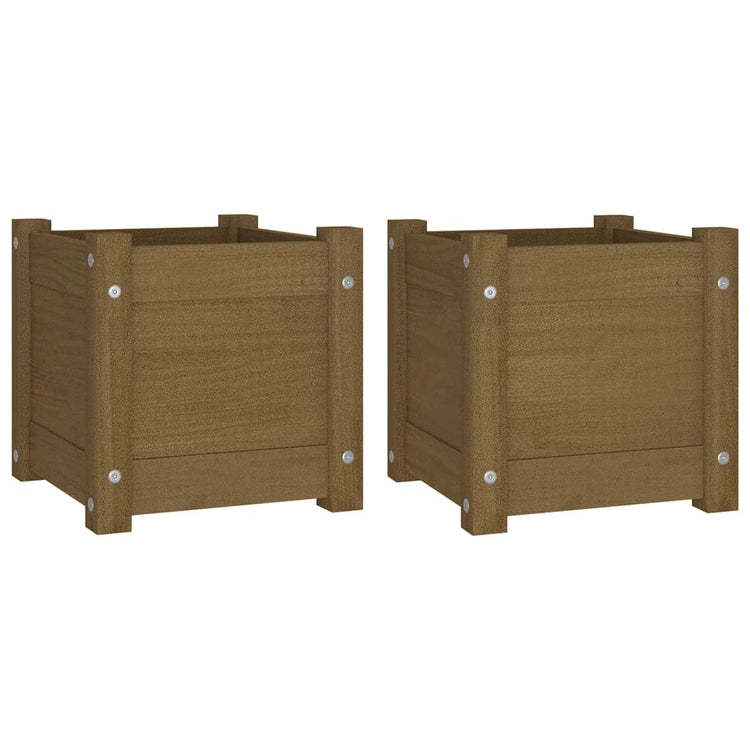 Vidaxl plantenbakken 2 st 31x31x31 cm massief grenenhout honingbruin