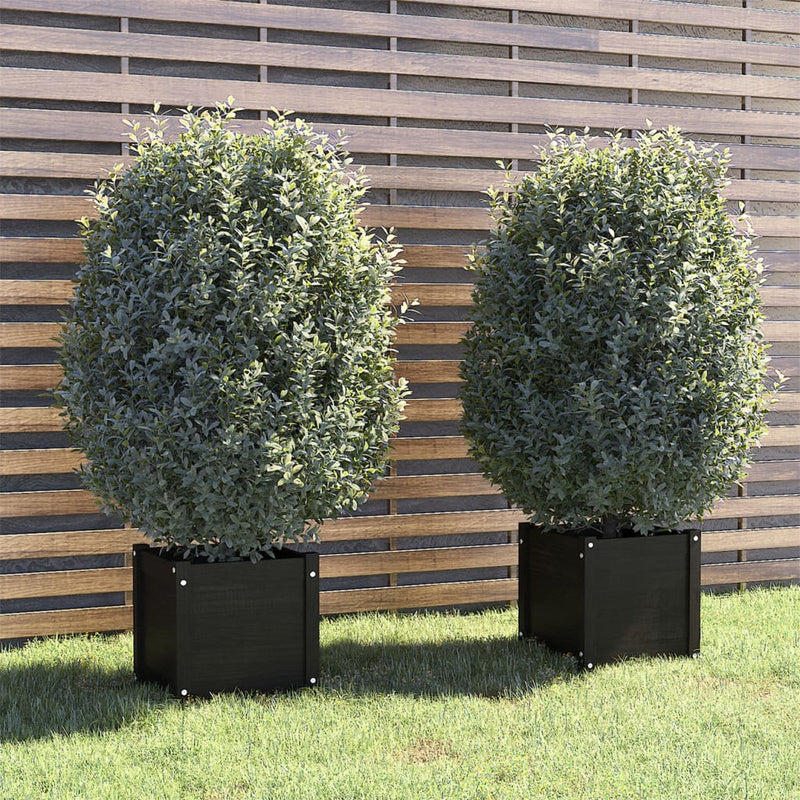 VidaXL Plantenbakken 2 st 40x40x40 cm massief grenenhout zwart