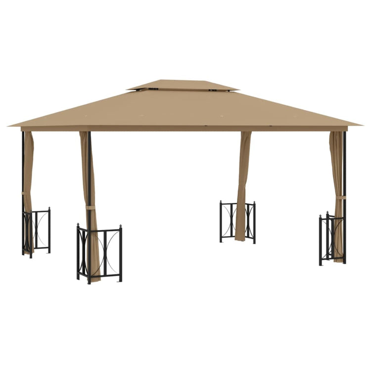 VidaXL Prieel met zijwanden en dubbel dak 3x4 m taupe