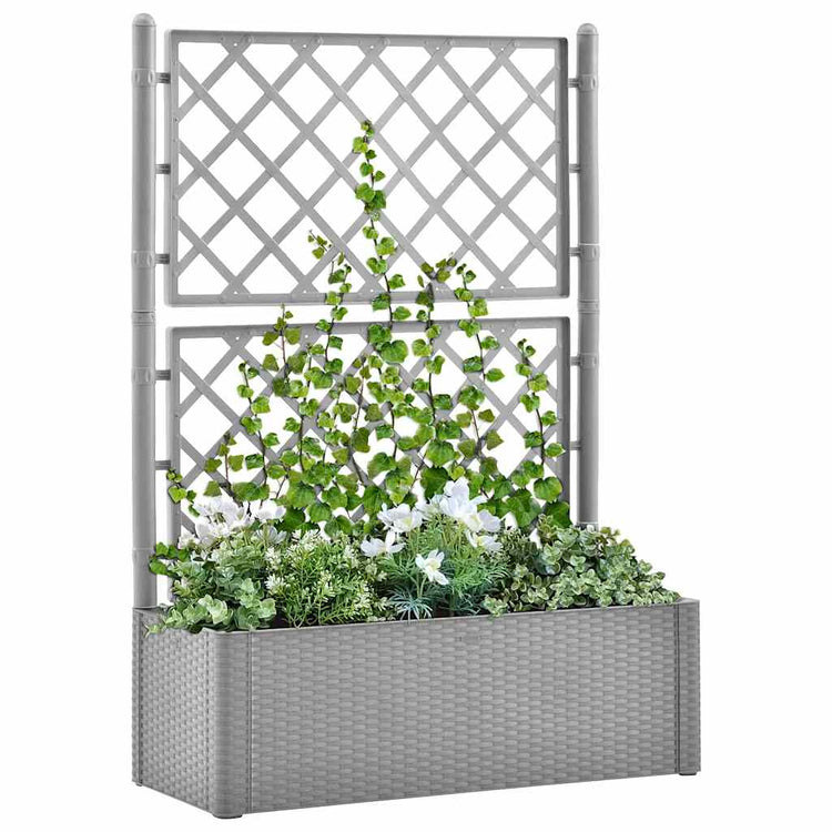 Vidaxl plantenbak verhoogd met latwerk en zelfbewateringssysteem grijs