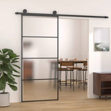 Vidaxl schuifdeur 90x205 cm mat esg-glas en aluminium zwart - afbeelding 1