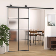 VidaXL Schuifdeur 102,5x205 cm mat ESG-glas en aluminium zwart - afbeelding 1