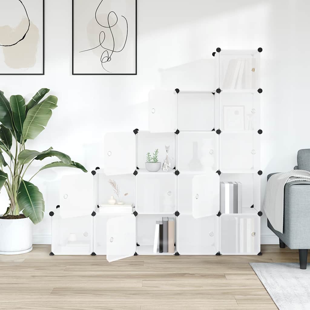 Vidaxl opbergkubus organizer met 15 vakken en deuren transparant pp
