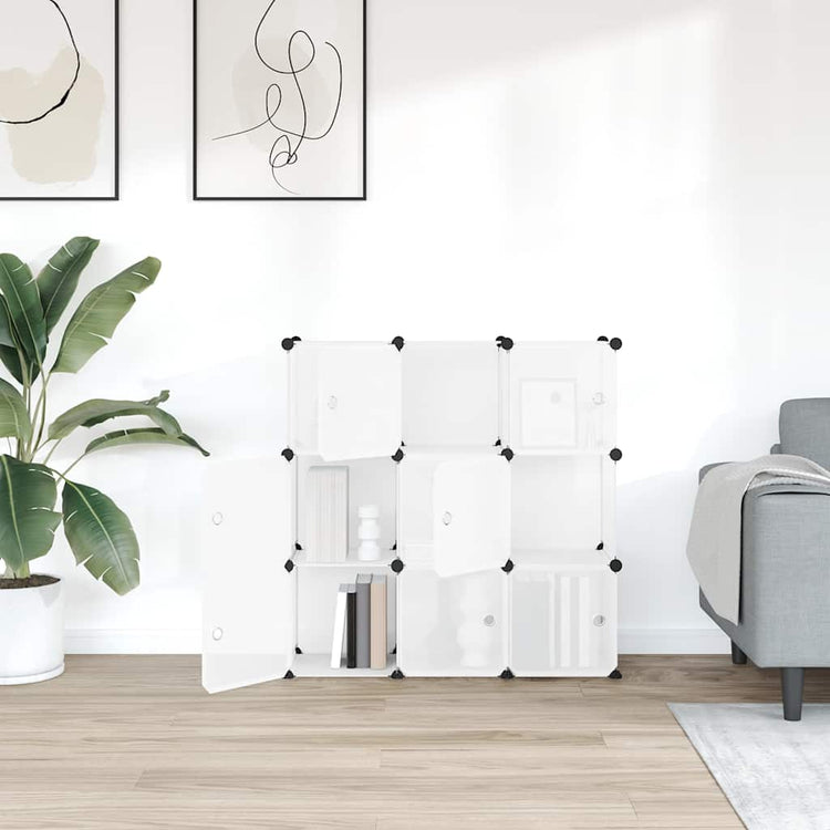 Vidaxl opbergkubus organizer met 9 kubussen en deuren transparant pp