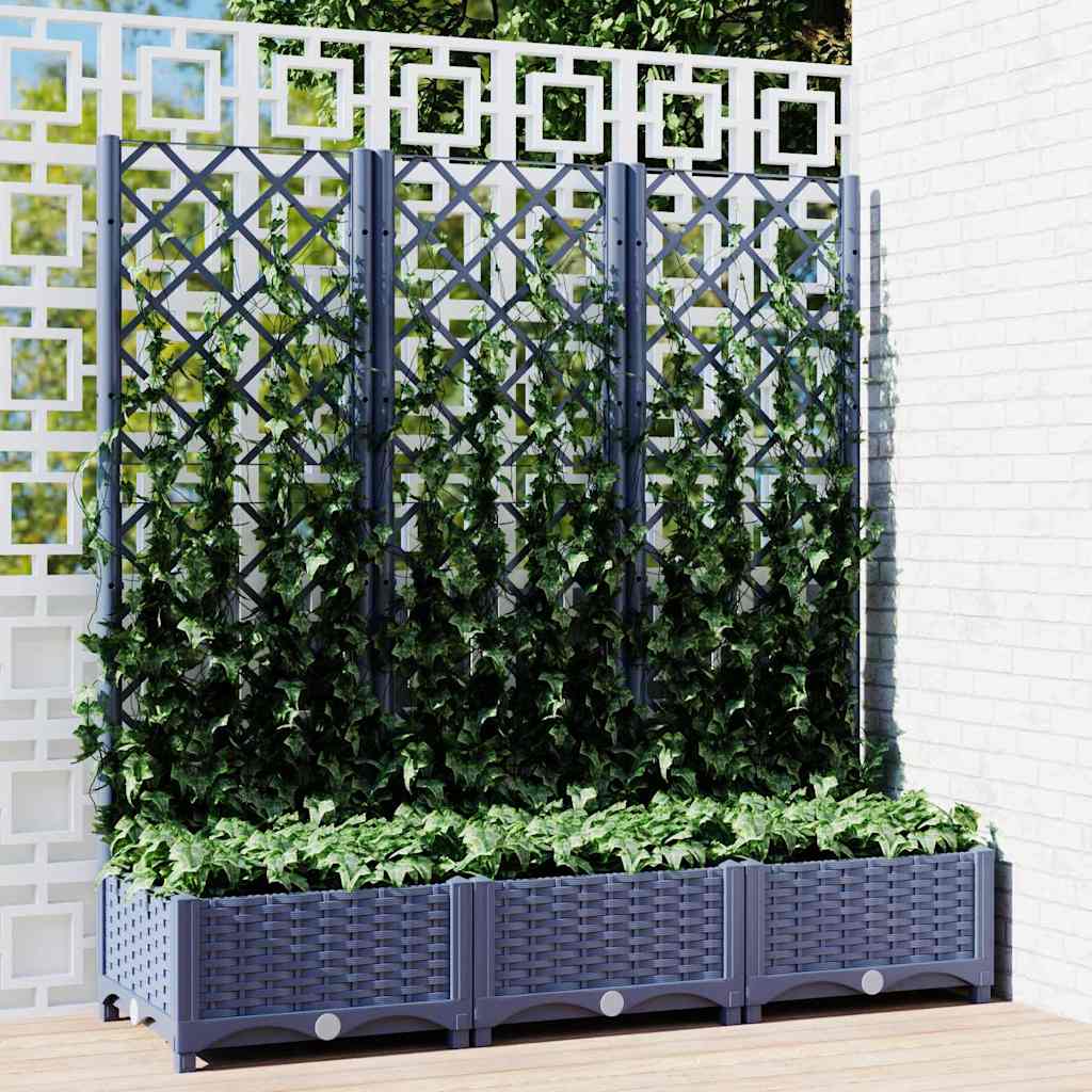 Vidaxl plantenbak met latwerk 120x40x121,5 cm polypropeen blauwgrijs