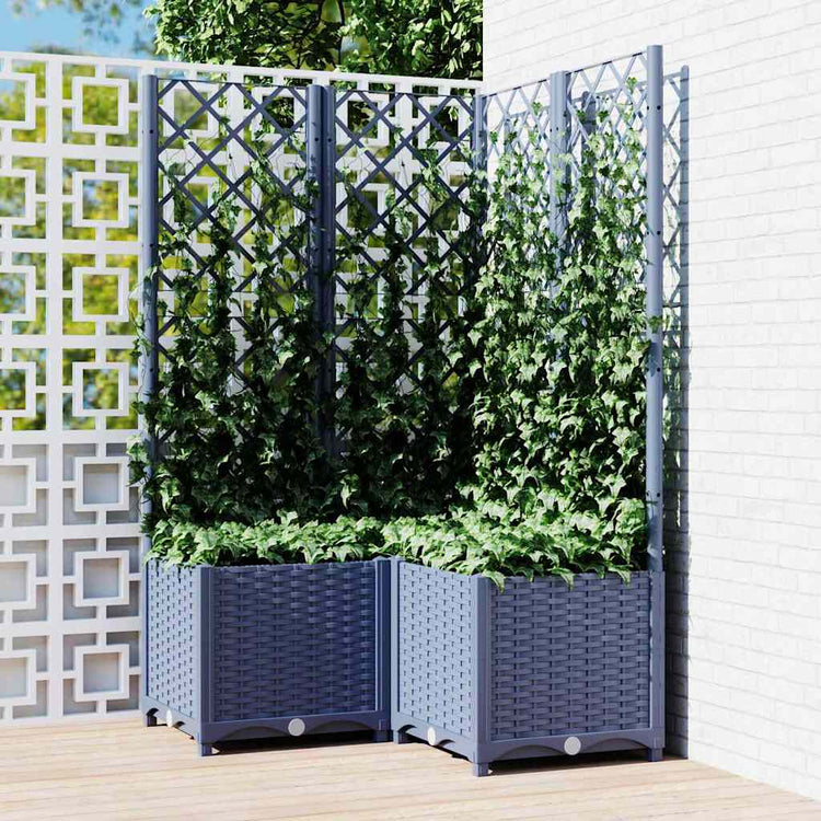 Vidaxl plantenbak met latwerk 80x80x136 cm polypropeen blauwgrijs