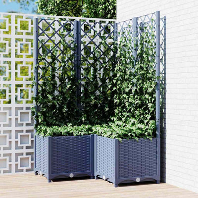 Vidaxl plantenbak met latwerk 80x80x136 cm polypropeen blauwgrijs