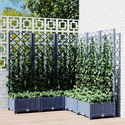 Vidaxl plantenbak met latwerk 120x120x121,5 cm polypropeen blauwgrijs