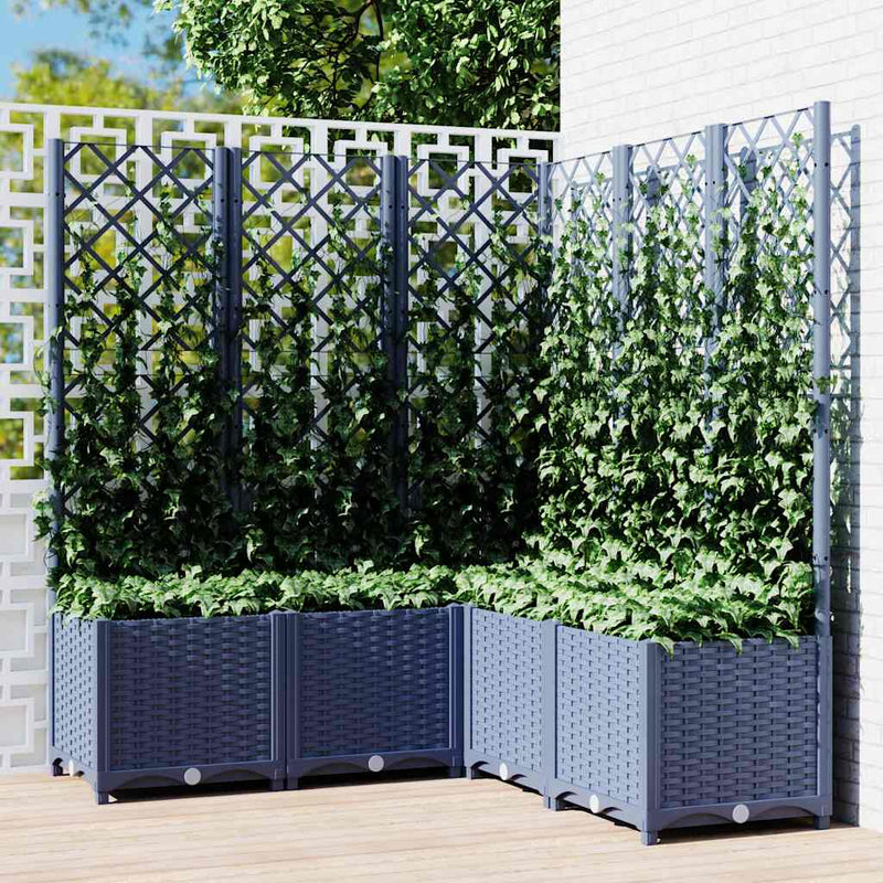 Vidaxl plantenbak met latwerk 120x120x136 cm polypropeen blauwgrijs