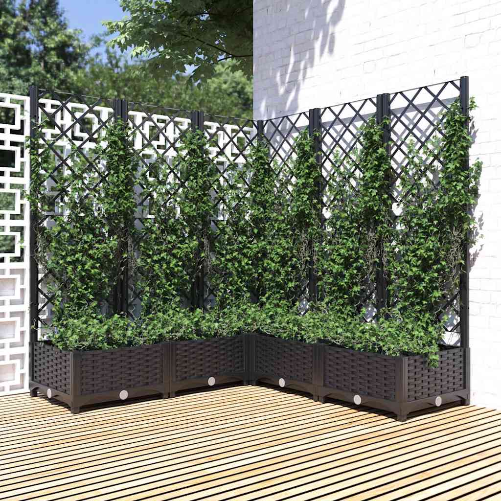 Vidaxl plantenbak met latwerk 120x120x121,5 cm polypropeen zwart