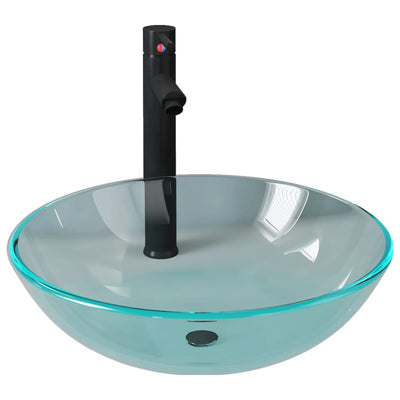 Vidaxl wastafel met kraan en pop-up afvoer gehard glas transparant