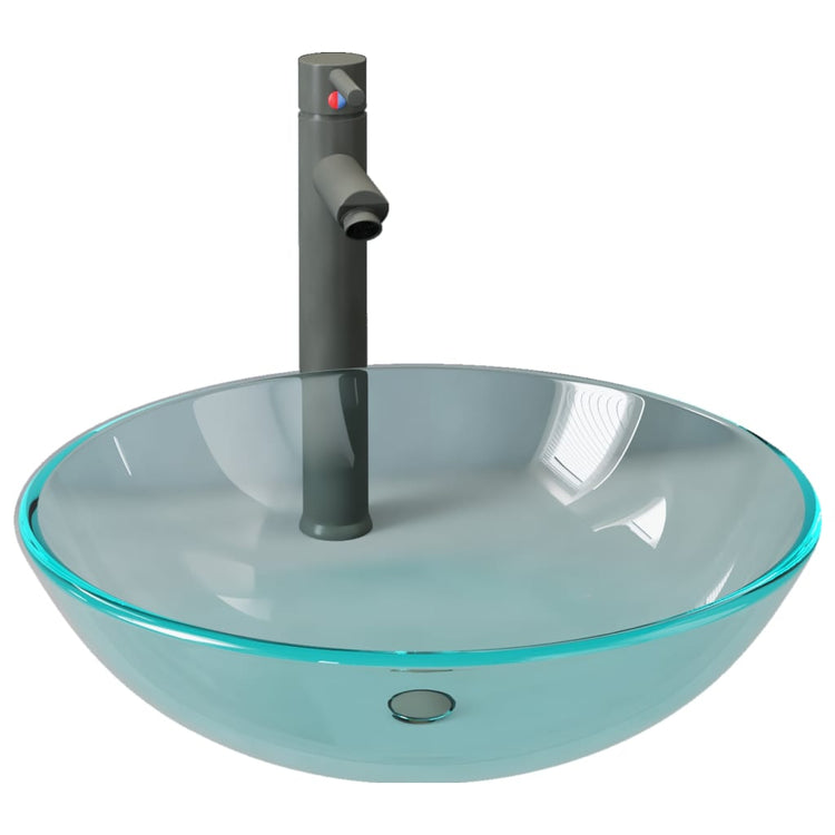 Vidaxl wastafel met kraan en pop-up afvoer gehard glas transparant