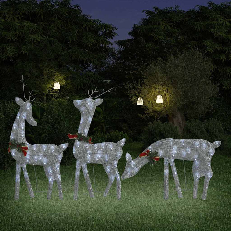 Vidaxl kerstversiering rendierfamilie 270x7x90 cm gaas wit zilverkleur