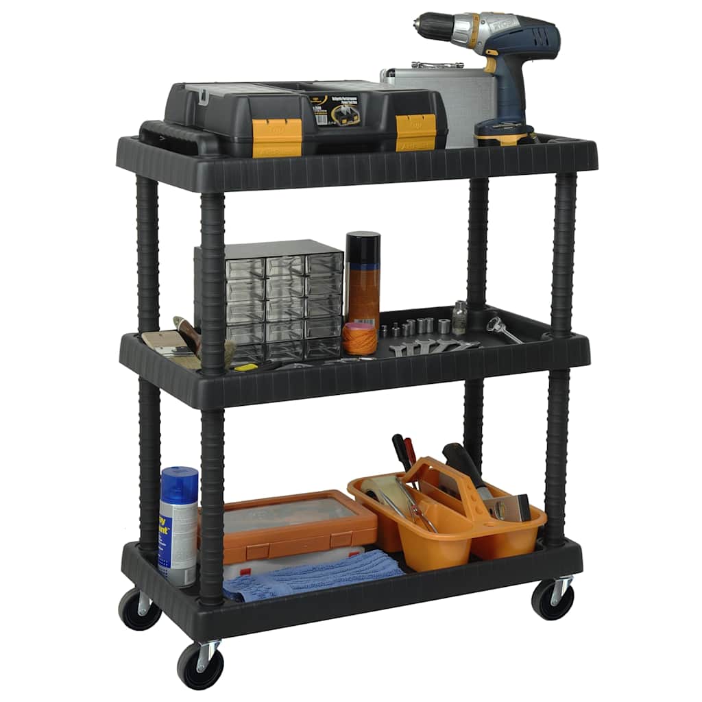 Vidaxl gereedschapswagen 3-laags 75x37,5x92 cm polypropeen zwart