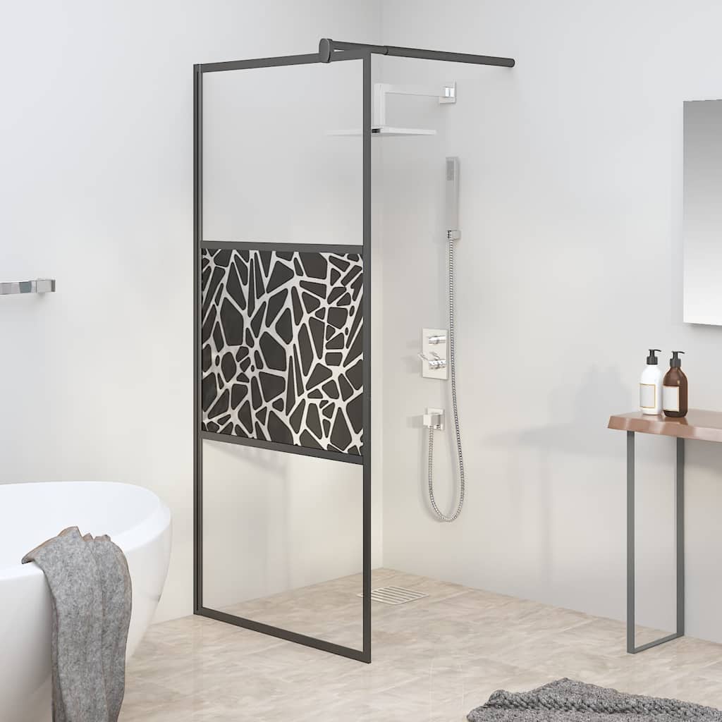 Vidaxl inloopdouchewand met stenenmotief 90x195 cm esg-glas zwart