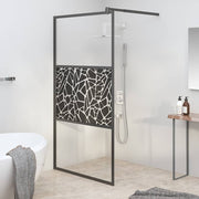 Vidaxl inloopdouchewand met stenenmotief 100x195 cm esg-glas zwart - afbeelding 1