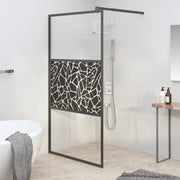 VidaXL Inloopdouchewand met stenenmotief 115x195 cm ESG-glas zwart - afbeelding 1