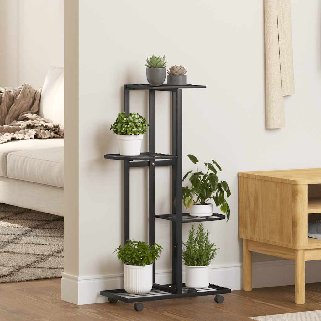 Vidaxl bloemenstandaard met wielen 4-laags 44x23x80 cm ijzer zwart