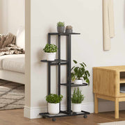 Vidaxl bloemenstandaard met wielen 4-laags 44x23x80 cm ijzer zwart - afbeelding 1