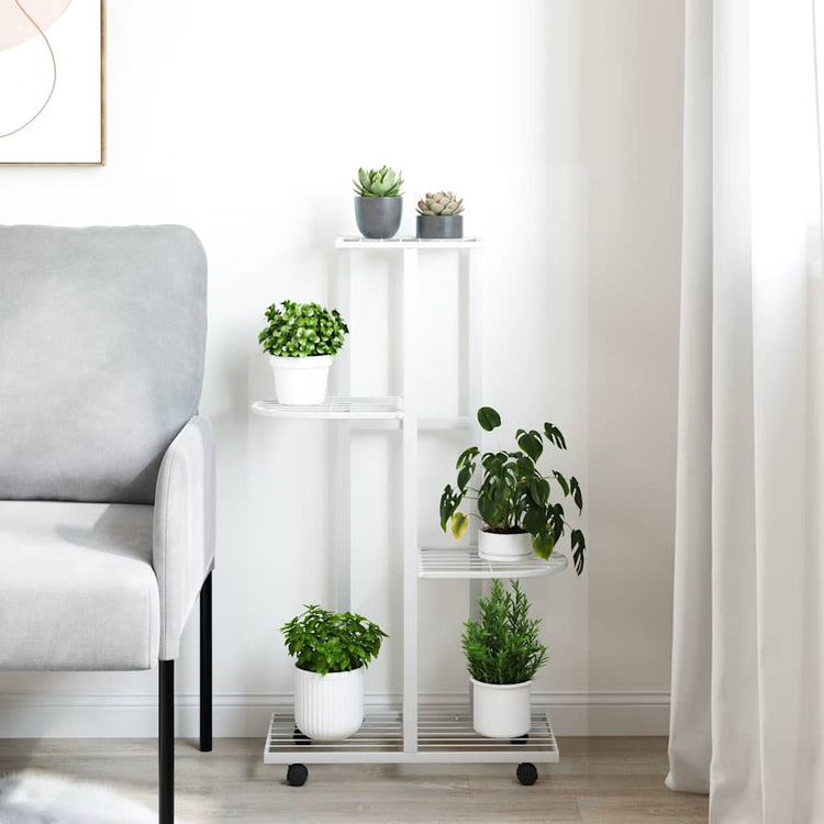 Vidaxl bloemenstandaard met wielen 4-laags 44x23x80 cm ijzer wit