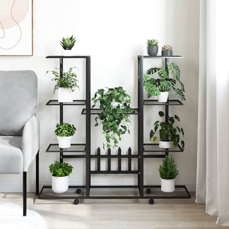 Vidaxl bloemenstandaard met wielen 94,5x24,5x91,5 cm ijzer zwart