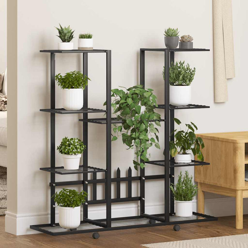 Vidaxl bloemenstandaard met wielen 94,5x24,5x91,5 cm ijzer zwart