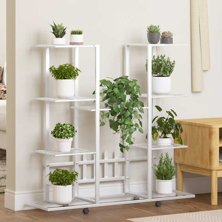 Vidaxl bloemenstandaard met wielen 94,5x24,5x91,5 cm ijzer wit