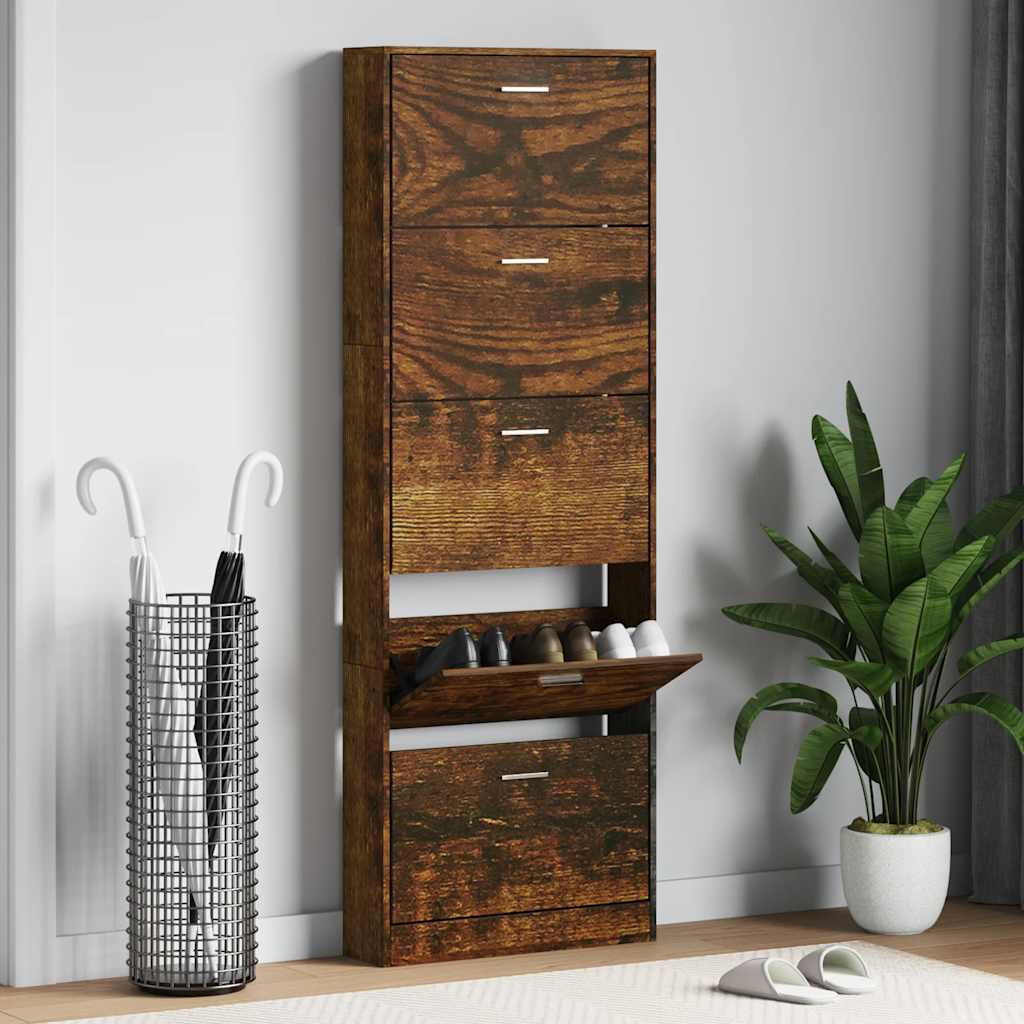 Vidaxl schoenenkast 59x17x169 cm bewerkt hout gerookt eikenkleurig