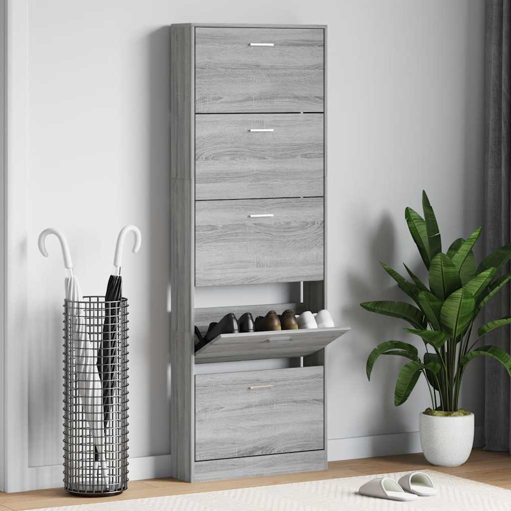 Vidaxl schoenenkast 59x17x169 cm bewerkt hout grijs sonoma eikenkleur