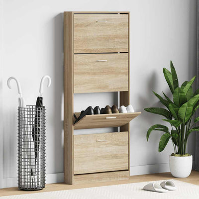 Vidaxl schoenenkast 59x17x150 cm bewerkt hout eikenkleurig