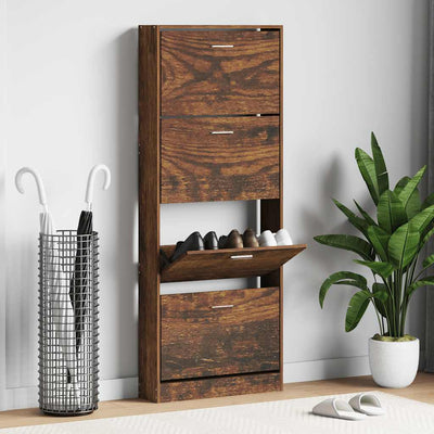Vidaxl schoenenkast 59x17x150 cm bewerkt hout gerookt eikenkleurig