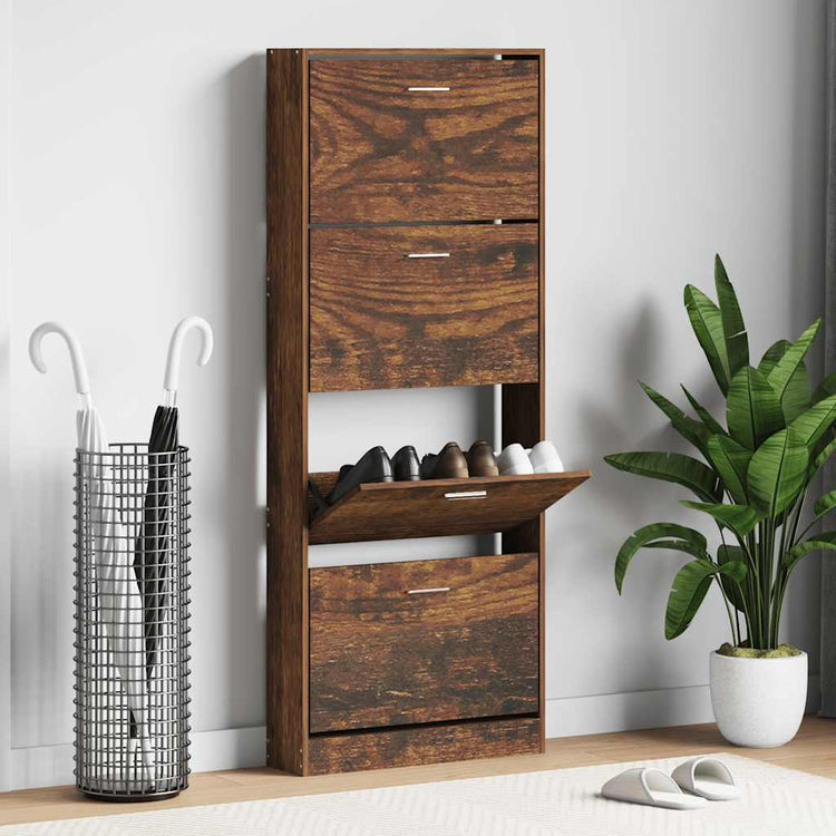 Vidaxl schoenenkast 59x17x150 cm bewerkt hout gerookt eikenkleurig