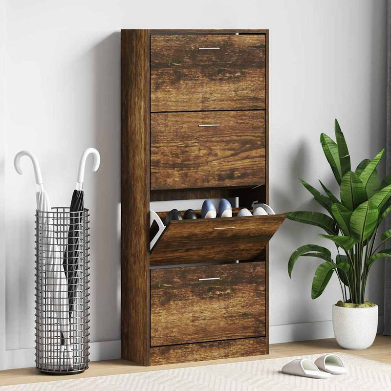 Vidaxl schoenenkast 63x24x147 cm bewerkt hout gerookt eikenkleurig