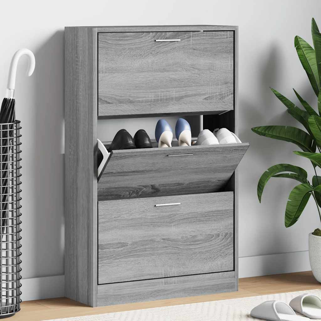 Vidaxl schoenenkast 63x24x103 cm bewerkt hout grijs sonoma