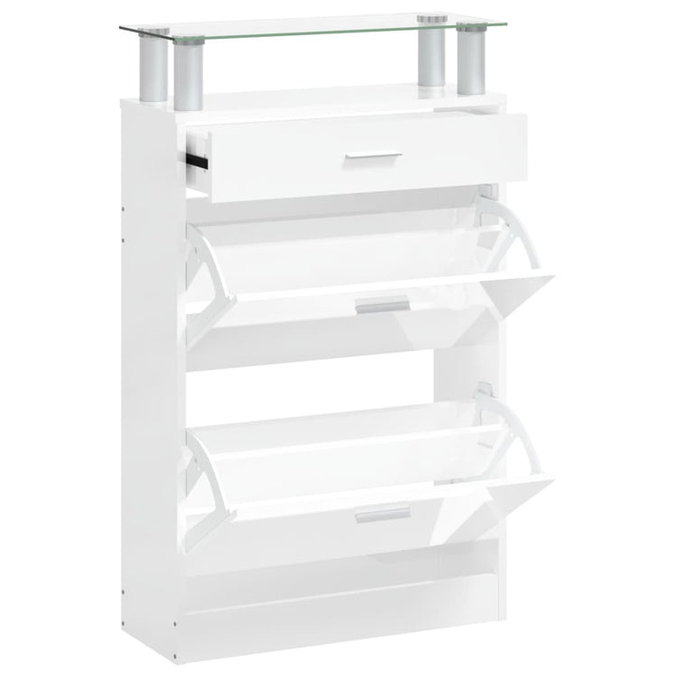 Vidaxl schoenenkast 63x24x104 cm bewerkt hout hoogglans wit