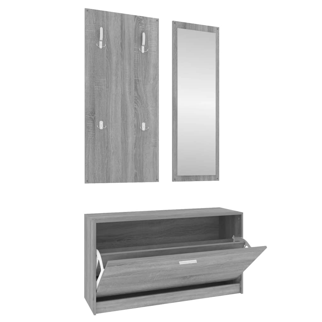 Vidaxl schoenenkastset 3-in-1 bewerkt hout grijs sonoma eiken