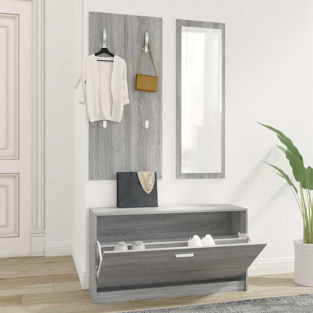 Vidaxl schoenenkastset 3-in-1 bewerkt hout grijs sonoma eiken
