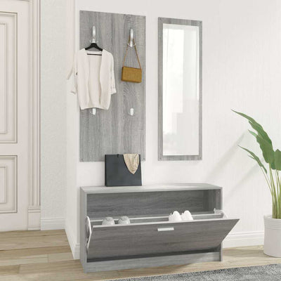 Vidaxl schoenenkastset 3-in-1 bewerkt hout grijs sonoma eiken