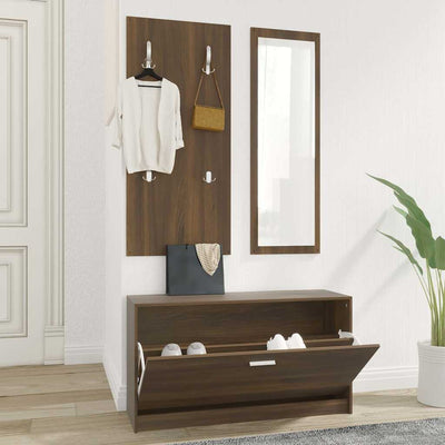 Vidaxl schoenenkastset 3-in-1 bewerkt hout bruineiken